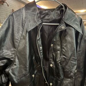Cider Black Faux Leather Bomber Jacket